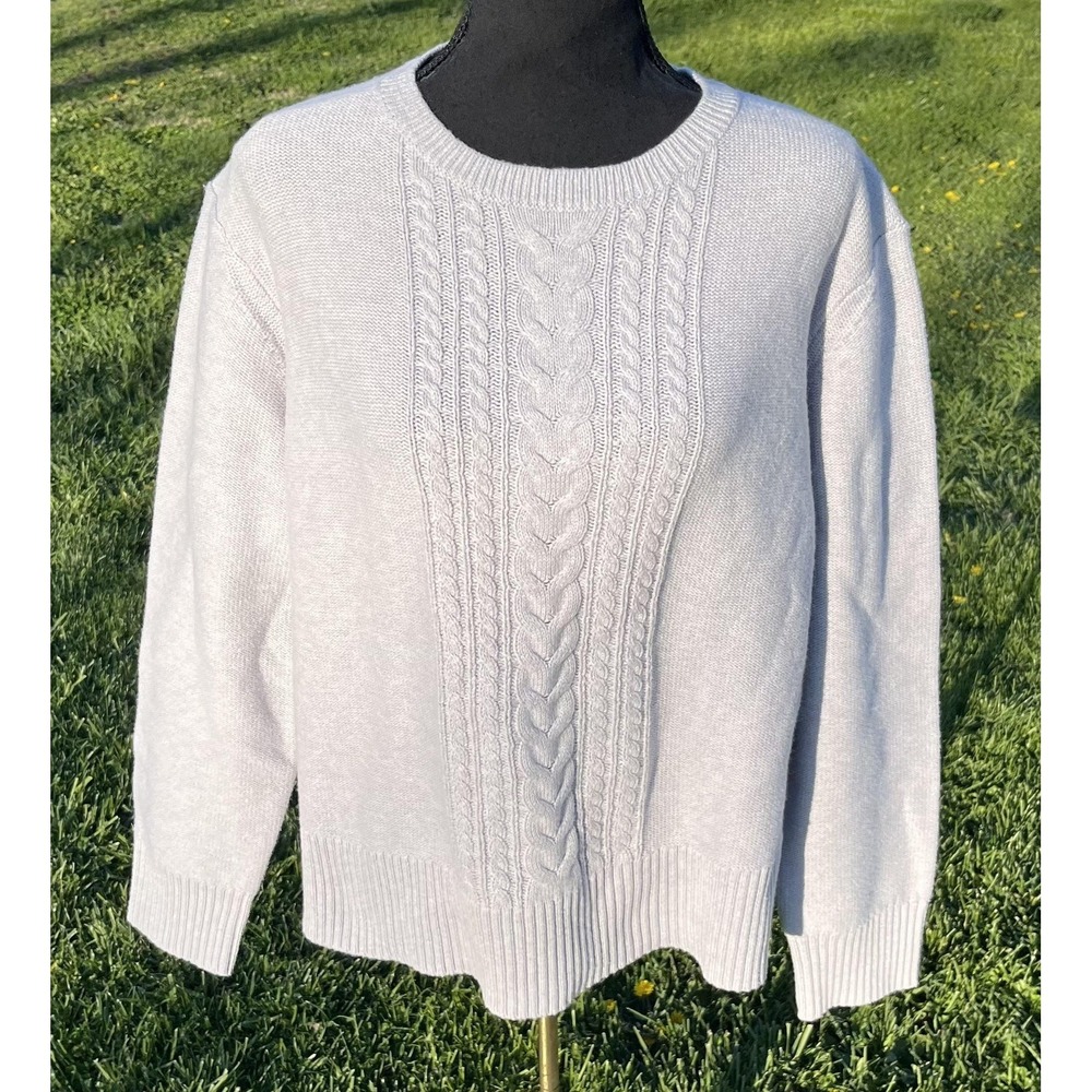 Brooks Brothers Sweater Womens XL Gray Cable Knit Crew Neck Wool Cotton Pullover